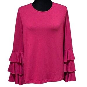 Drew Magenta Tiered Ruffle Bell Sleeve Stretch Blouse Top Medium NWT